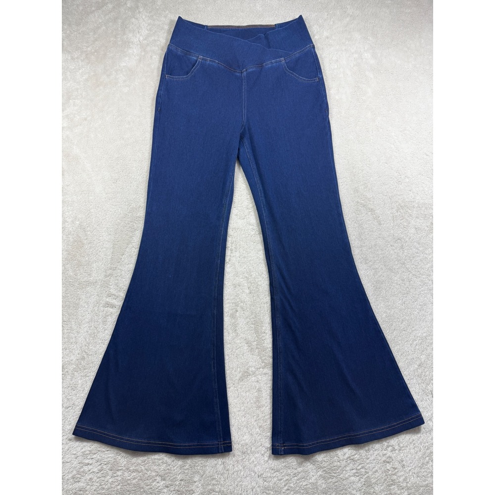Halara Womens Crossover High Waisted Flare Blue Jeans M Petite Meas: 26x29.5